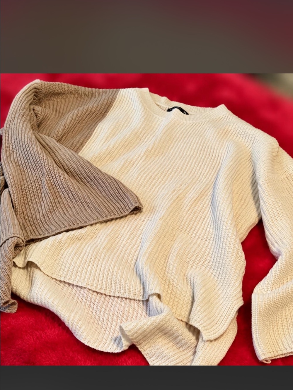 SHEIN Cream Crewneck Sweater with Taupe Sleeve Accent